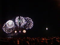 Fireworks with the moon in the background